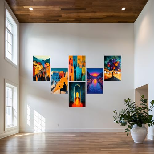 Image of SiddArtify Abstract Village Wall Art Poster Print Set - Modern Architectural Decor for Living Room Office - 12x18 inch Board Pack of 6