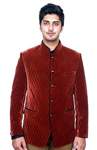 Brown Colour Cross Check Velvet Regular Fit Full Neck Men's Blazer-picture-12
