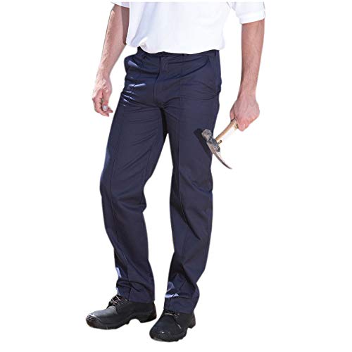 True Face Mens Trouser Work Heavy Duty Twill Work Sewn Creases Workwear Pants Bottoms Navy 42W X 34L
