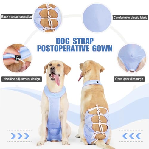Image of WAYUTO Breathable Cotton Dog Recovery Suit Dog Strap Post-Operative Clothing Adjustable Back Straps Protective Gown for Neuter Pets After Surgery Cuttable Opening Vent Freedom of Movement Blue S