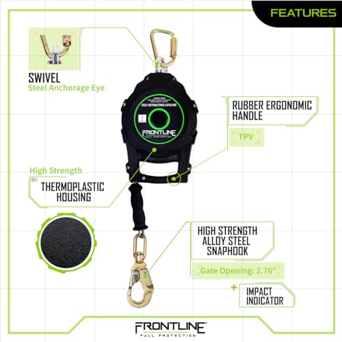 Image of Frontline RPGC 30 Ft Cable Single Leg SRL with Steel Snap Hook End | Ergonomic Carry Handle & Tagline | High Strength, Corrosion-Resistant | 310 lbs Capacity | ANSI & OSHA Compliant (3 Pack)