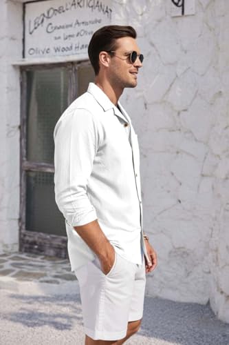 Image of Zombom Men's Cotton Blend Shirt with Full Sleeves Solid Pattern Cuban Collar Neck Line Regular Fit and Standard Length | Solid Shirt for Man Cotton | Shirts for Mans