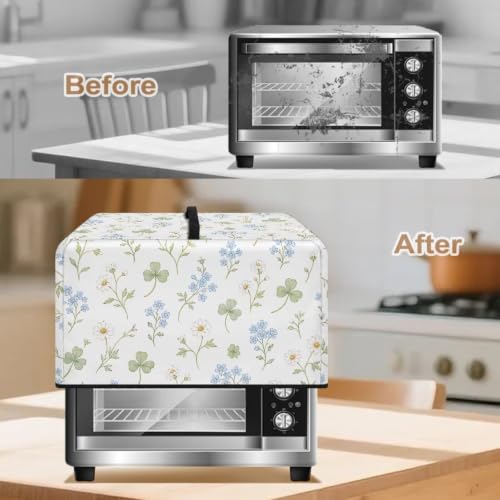 Image of Microwave Oven Dust Cover, Stain-Resistant Kitchen Electrical Appliance Cover for Home Decorations, L, 20.9 x 15.7 x 12.4 Inches, Daisy Flower Blue White