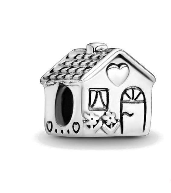 Pendiente Abalorio Charms Plata Ley 925 Ajusta en Pulseras Pandoras Motivo: Home SweetHome, Sterling Silver, No Gemstone