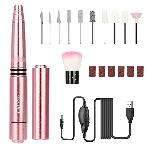 YESMET Torno para Uñas, Lima de Uñas Profesionales con Set de 11 Tipos de Brocas de Pulido Pedicura, Lima Electrica Uñas de Vlocidad Ajustable para Manicura Pedicura, Set de Manicura para Salón DIY