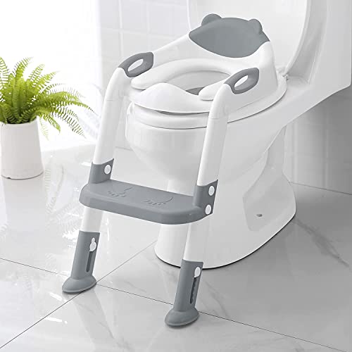 Toilet Potty Training Toilet Seat For Toddler Boys Girls 1-3Y Kid Potty Chair With Step Ladder (Grey) #TOP12