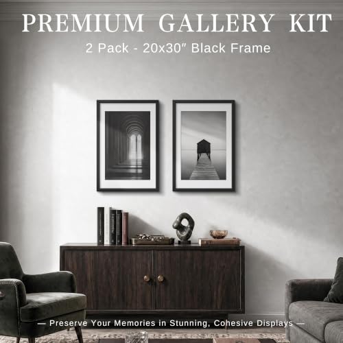 Image of VCK 20x30 Poster Frame with Plexiglass, Black Wood, 16x24 Mat, 2 Pack