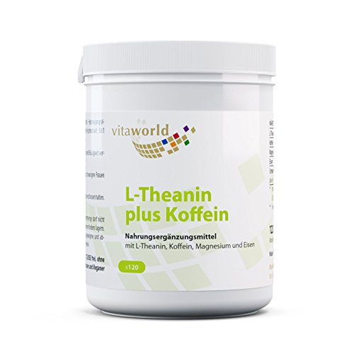 Vita World L-Theanine + Cafeína Magnesio hierro piperina 120 cápsulas Farmacia Alemania Made in Germany
