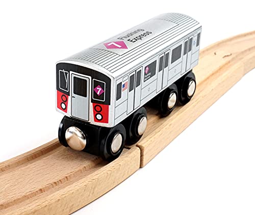 Munipals New York City Subway Wooden Railway (A Division/IRT) 7 Train/Flushing Expressâ€“Child Safe and Tested Wood Toy Train