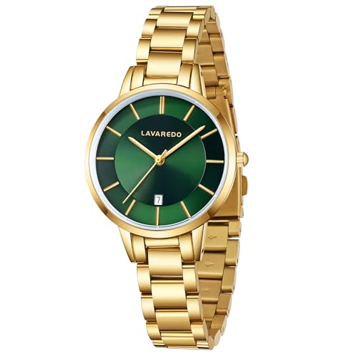 Montre femme dorée de luxe élégante avec cadran épuré et maillons réglables L LAVAREDO