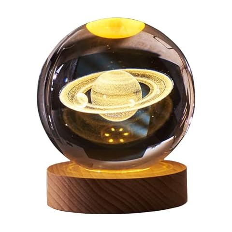 KAZETEC 3D Crystal Ball Saturn Night Light,2.35inch(60mm) Space Decor Magical Globe,Nightlight Kids Bedroom Decor,Nightlight Decolamp,as a Birthday Gift for Teens. Cover