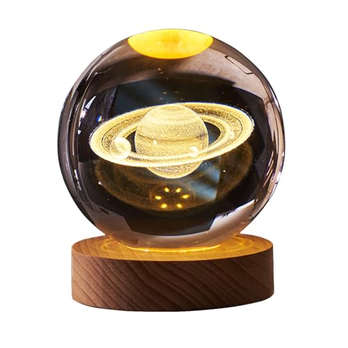 KAZETEC 3D Crystal Ball Saturn Night Light,2.35inch(60mm) Space Decor Magical Globe,Nightlight Kids Bedroom Decor,Nightlight Decolamp,as a Birthday Gift for Teens.