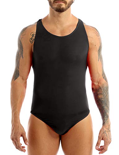 FEESHOW Men's Stretch Swimsuit Leotard Bodysuit Underwear Bikini Thongs Black One Size