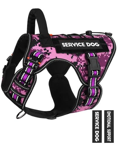 Image of PETNANNY Tactical Dog Harness - No-Pull Service Vest for Large Breeds, with Hook & Loop Patch Panel & MOLLE System M (30-50 lbs, Chest: 25-29 inch) Reflective Purple Camo