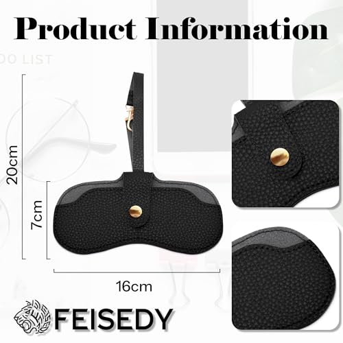 Image of FEISEDY Sunglass Case, 2Pcs Soft Leather Eyeglass Cases for Women | Slim Portable Glasses Holder, with Button-Closure Wrist Strap for Travel & Outdoor B0308