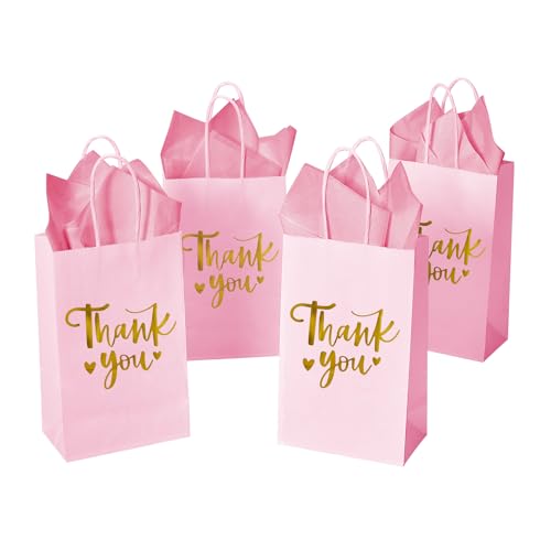 DjinnGlory 50 Pack Medium Sized Teal Blue Gift Bags Thank You Paper Bags with Handles 10''x8''x4'' and 50 White Tissue Paper for Small Business Shopping, Wedding Baby Shower Party Favors (Teal)