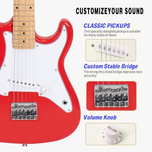 Image of 32 Inch Kids Electric Guitar Beginner Kit, Junior Size Mini Electric Guitar for Children with 5W Amplifier and Guitar bag, Unisex Red