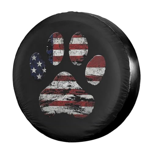 Dujiea American Flag Dog Paw Spare Tire Cover, Universal Wheel Tire Cover Waterproof Dust-Proof Tire Protectors for Jeep Trailer Rv Van SUV Truck Camper and Many Vehicle 14 15 16 17 Inch