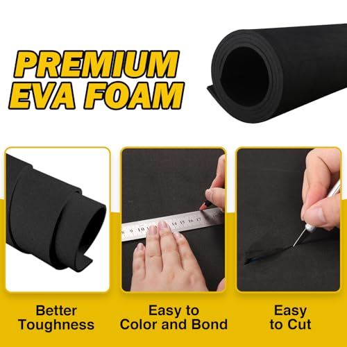 Image of MEARCOOH 2-Pack Large EVA Foam Sheets, Black 1mm EVA Foam Cosplay (1mm to 6mm), 35.5 inch x 59 inch Sheet Premium High Density 86 kg /m3 for Craft, DIY Projects (2PCS Black 1mm)