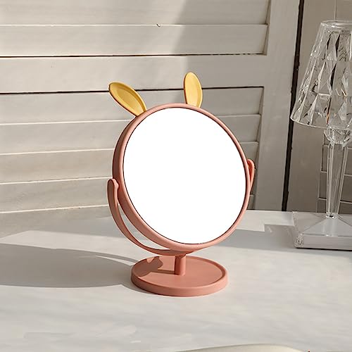 Image of Mockery Desktop Makeup Mirror Rabbit Ear Mirror Cosmetic Mirror Practical Cosmetic Mirror Makeup Mirror for Girls Vanity Mirror (Pink - Rabbit Ear)