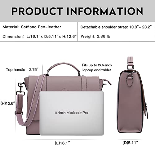 EaseGave Women's 15.6 Inch Laptop Briefcase, Vintage Purple Saffiano Eco-Leather, 4 Large Compartments, 2 Slip Pockets, 1 Zip-Fastening Pocket - Thumbnail 4