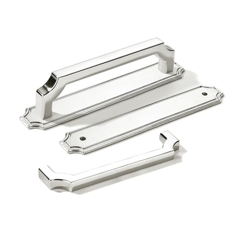 khtumeware 5 Pack 5 Inch Hole Center Polished Nickel Cabinet Pulls with Backplate - Heavy-Duty Handles for Kitchen Cabinets - Solid Base Plate Hardware for Drawers