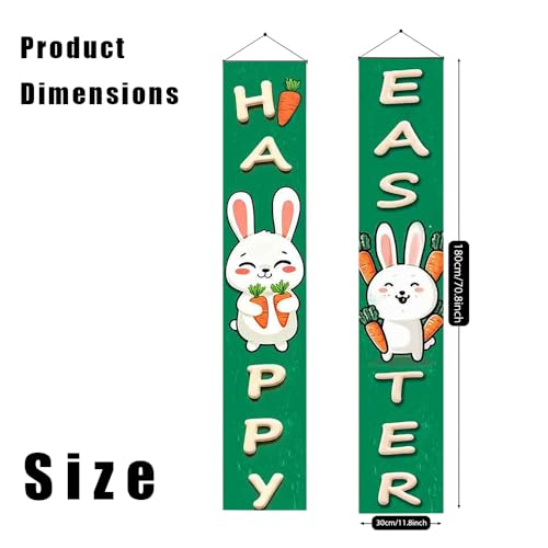 Image of Cute Green Happy Easter Banner Bunny Carrot Easter Door Decor Porch Sign Easter Decorations for Home Outside 11.81x70.87 Inch