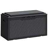 Greesum 100 Gallon Resin Deck Box Large Outdoor Storage Boxes with Cushions for Garden...