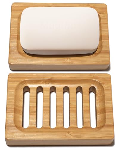 Magiho® Jabonera Baño, 2 Piezas Jabonera de Bambú con Función de Drenaje para Almacenamiento de Accesorios de Esponjas de Cocina de Baño