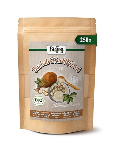 Biojoy Baobab en Polvo BÍO (250 g), Fruta molida y cruda, sin aditivos (Adansonia digitata)