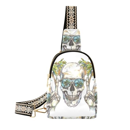 Petit sac à bandoulière en cuir au motif tête de mort artistique multicolore unique