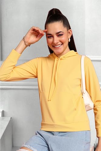 Image of POPWINGS Casual Solid Hooded Pocket Sweatshirt for Women || Women Sweatshirts Casual Wear ||Stylish Western Winter Wear Sweatshirts for Women