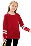 Arshiner Girls Long Sleeve Crew Neck Tops Tunic Shirts Loose Sweaters Pullovers Casual Red for 6-7 Years