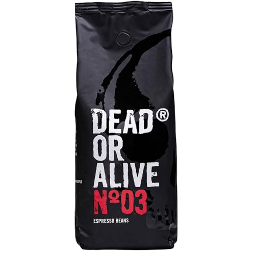 DEAD OR ALIVE Espresso No3 - Café en grano - Mezcla Italiana extra fuerte - Pura Robusta, la Mejor Crema - Cafe natural para maquina espresso y superautomatica - Cafe 1kg