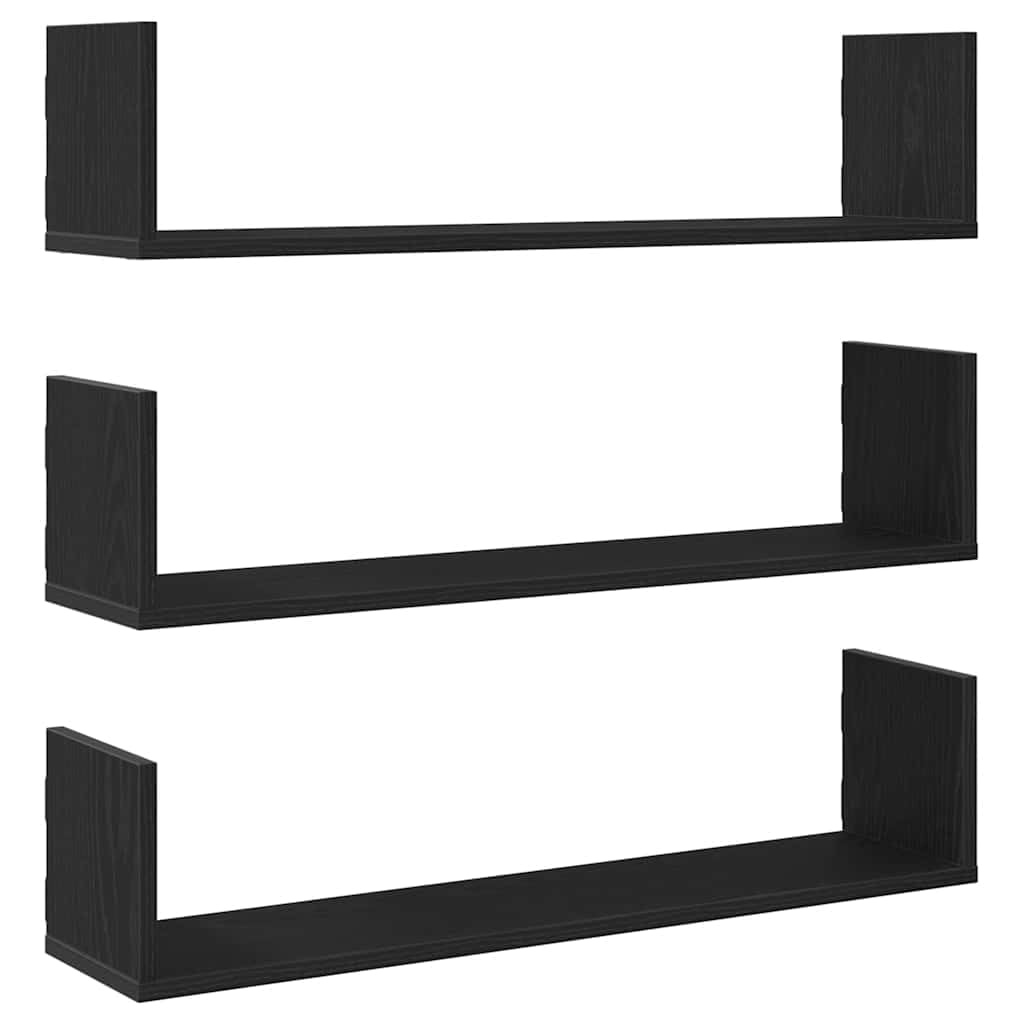 Estantes de pared 3 unidades roble negro 80 x 18 x 18 cm de aglomerado madera tecnológica estantes expositivos para interiores montaje en pared solución de almacenamiento estable y duradera