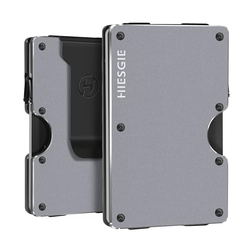 HIESGIE Minimalist Metal Wallet for Men - Slim RFID BLOCKING Wallets with Removable Money Clip - Mens Front Pocket Aluminum Small Credit Card Holder - Gunmetal Gray