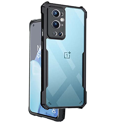 Image of BASECASE Shock Proof Crystal Clear Back Case Mobile Cover for 1+ OnePlus 9 Pro (Hard | Hybrid PC + TPU | Full Armour Device & Camera Protection | Jet Black)