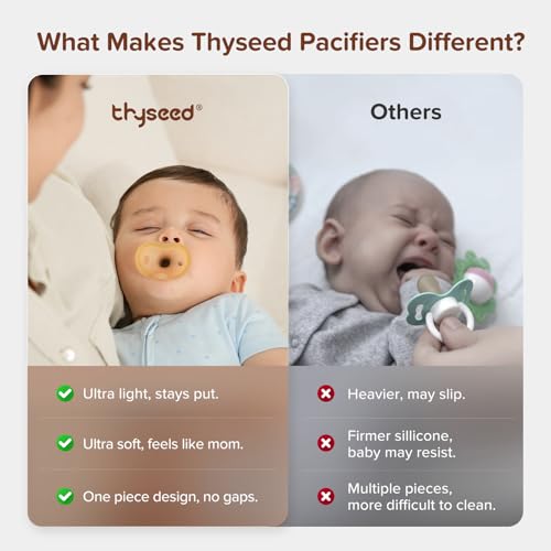 Image of Thyseed Newborn Silicone Pacifier, Ultra-Light One-Piece, Sensitive-Skin Shield, for Breastfed Babies, 6-18 Months, BPA-Free, 2 Pack