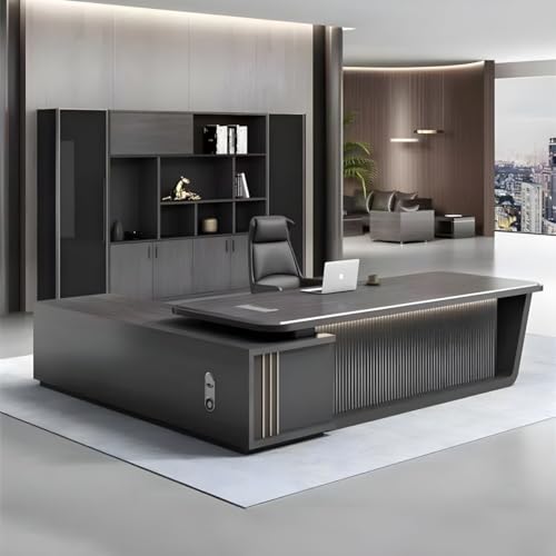 Image of Lakdi The Furniture Co Director & Executive L-Shape Office Table Luxury Desk Made in MDF with Side Unit Drawer and Storage Wire Manager & CPU Storage - LDL-615