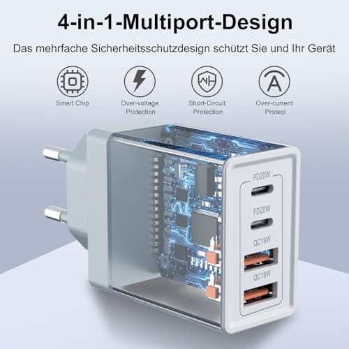 USB C Ladegerät, 45W 4 Ports Mehrfach Ladegerät mit USB A und USB C Charger Adapter… – Ansicht 6