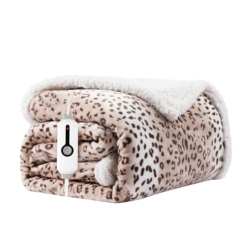 RALYSUN Electric Heated Blanket 72"x84" Full Size Microplush & Sherpa Fabric Heated Blanket, Fast Heating, 4 Heat Settings & 10 Hours Auto Off, Machine Washable - Beige Leopard Print