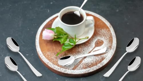 Image of 12 Piece Stainless Steel Tea Spoon Set for Tea, Coffee, Sugar & Spices, Small Spoons, Silver, Thickness: 1.8mm, Length: 14.5 cm