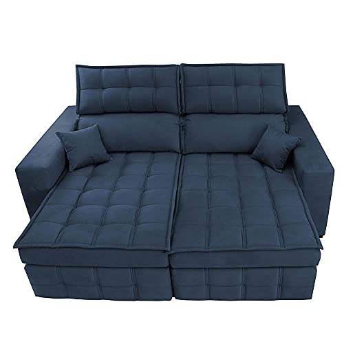 Sofá Retrátil e Reclinável 2,20m Molas Ensacadas e Costura Tripla Cama Inbox Nobre Suede Azul