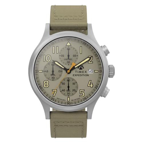 Montre chronographe Timex Expedition en acier 43 mm et cuir marron de qualité