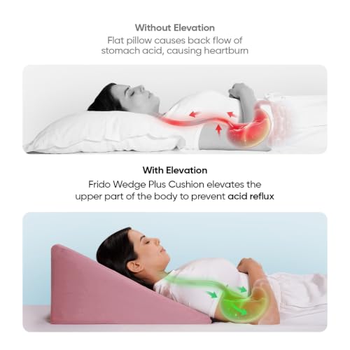 Image of Frido Wedge Plus Cushion for Sleeping & Acid Reflux Relief | Memory Foam Pillow | High Resillience Foam | Orthopedic Wedge Cushion for Leg Elevator | Pregnancy | GERD | Blush Pink- Pack of 1