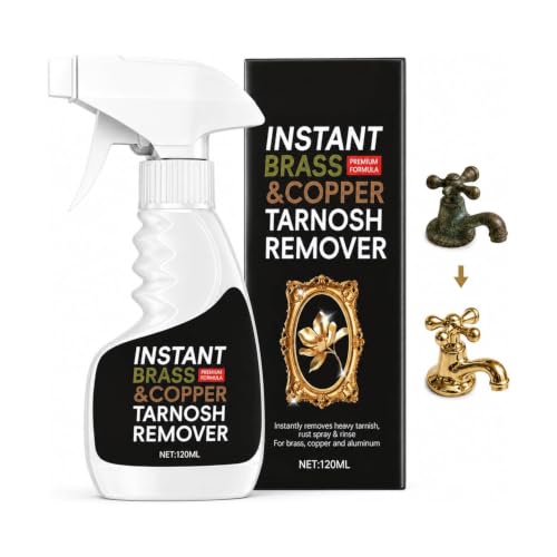 Instant Brass & Copper Tarnish Remover Spray - No Scrub, No Rinse Metal Cleaner for Door Handles, Pots & Decor (4 oz)