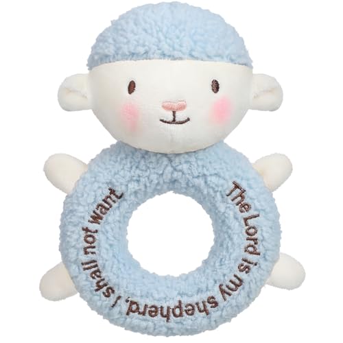 Image of Karenhi Lamb Blue Stuffed Animal Little Stuffed Animal Praying Baptism Soft Plush Snuggle God's Toy Embroidered Religious Gifts for Boys Girl Baby Shower Mom Barnyard Nursery Decor Doll Toy