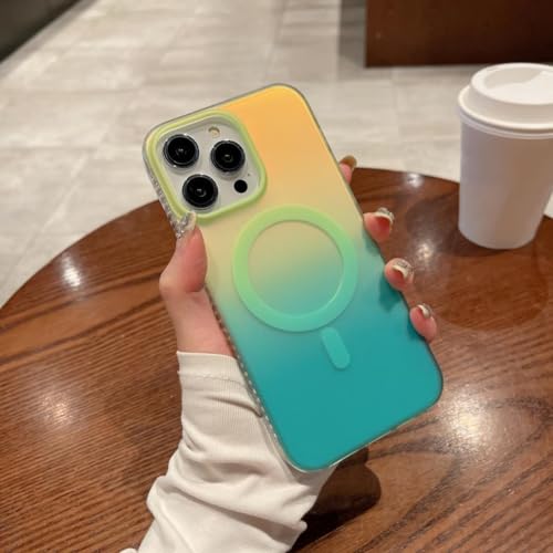 Étui magnétique iPhone 14 Plus LVTFCO coque laser dégradé jaune bleu