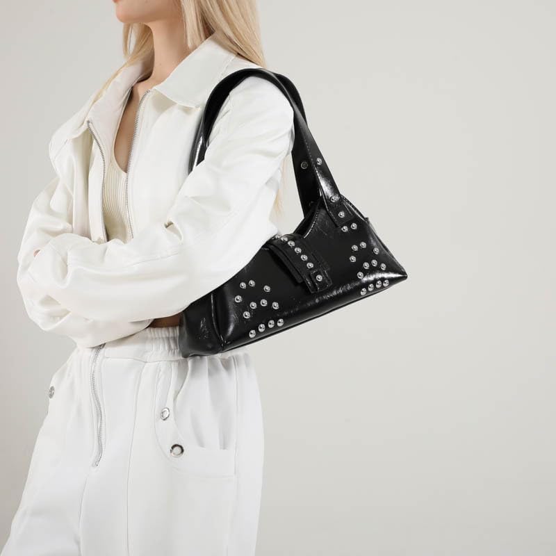 Studded Purse Shoulder Bags for Women, Designer Trendy Retro Y2K Purses Studs Underarm Soft Leather Handbags - Image 4