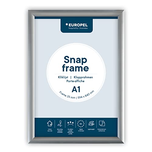 EUROPEL Snap Frame A1 25 mm | Aluminium Anodised Construction & Anti-Glare Cover | Clip Poster Holders for Retail & Advertising Displays | Notice Sign Board Frame for Walls